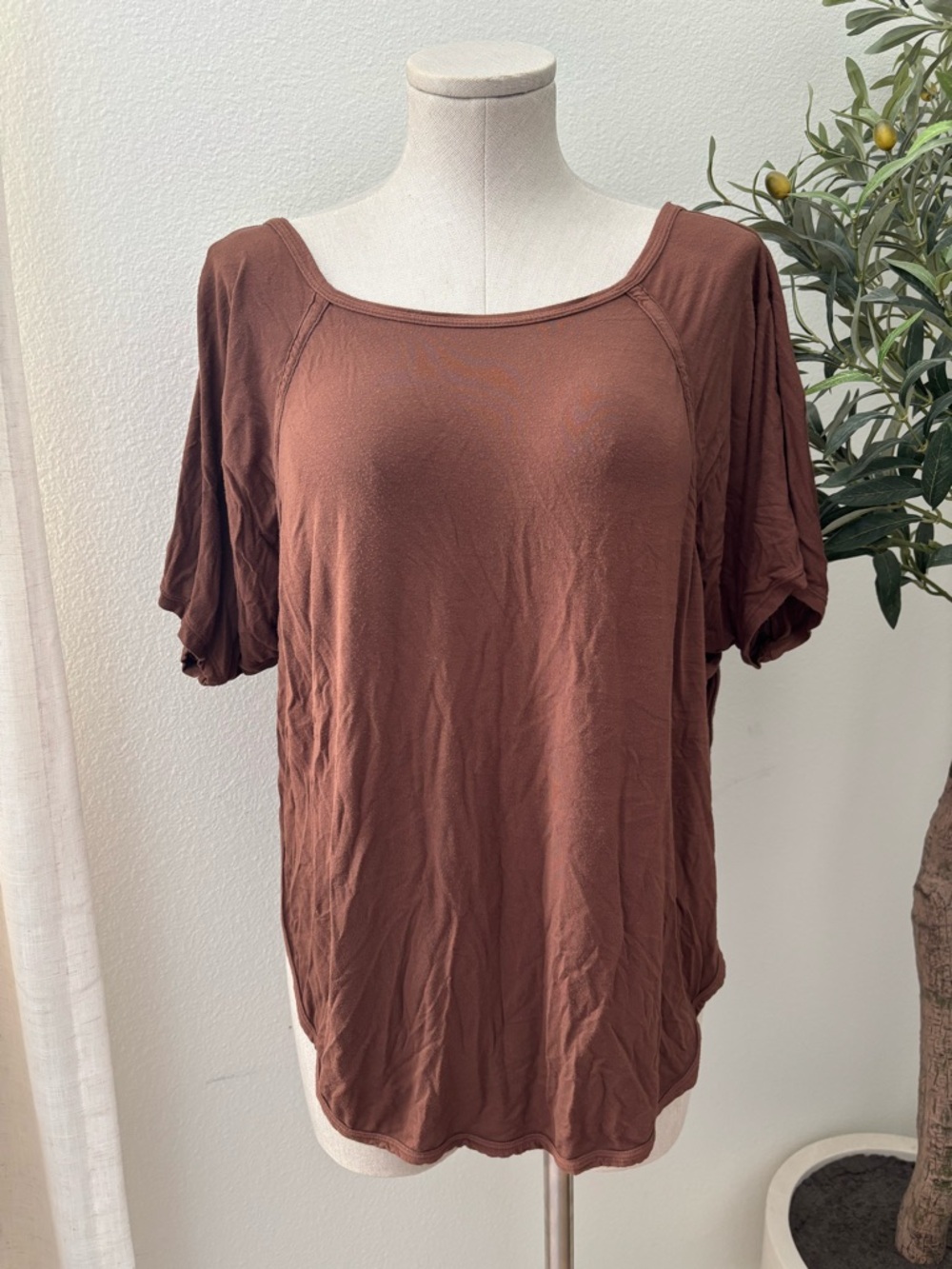 Joy Lab Scoop Neck Short Sleeve Top - Brown